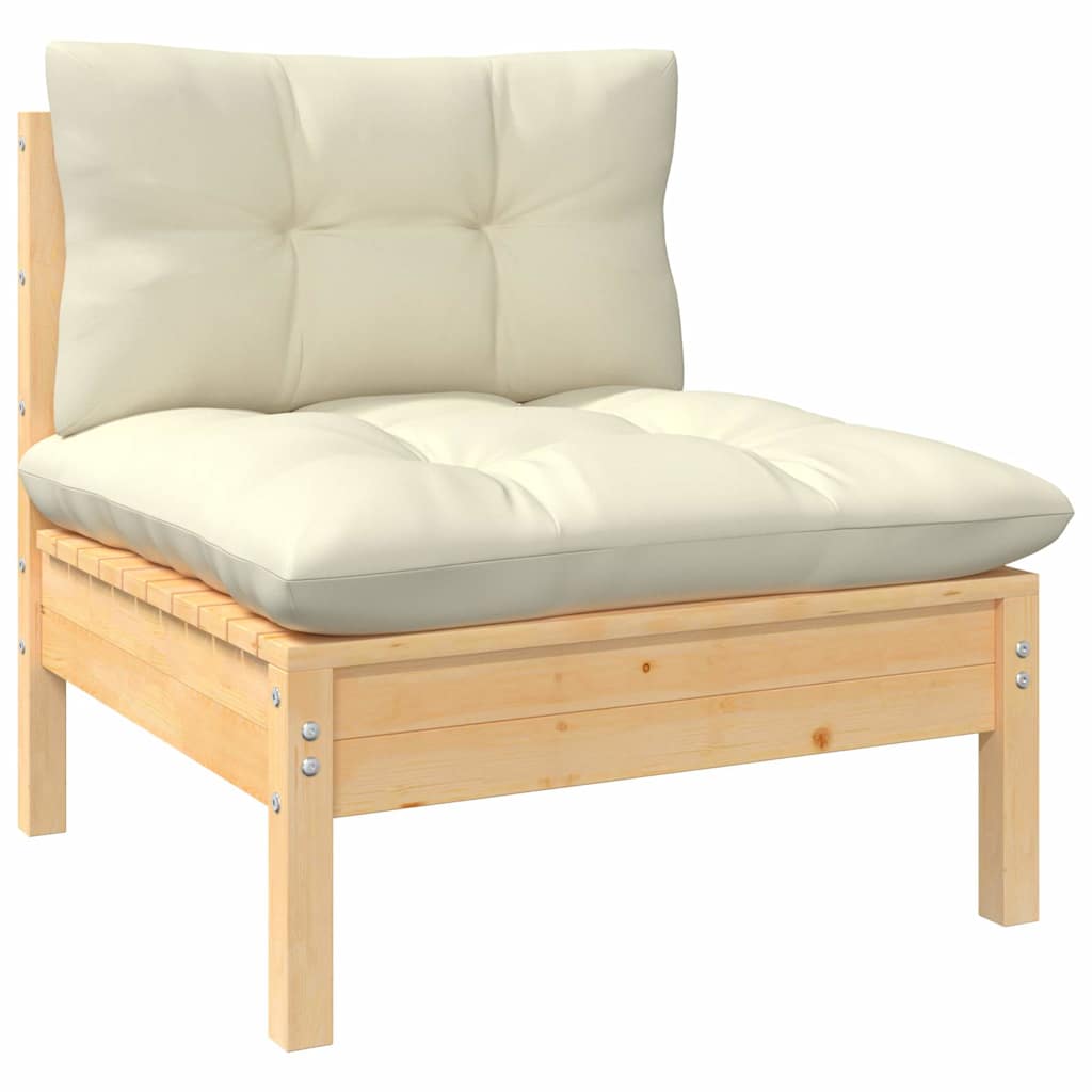 vidaXL 2-Seater Garden Sofa with Cream Cushions Solid Pinewood