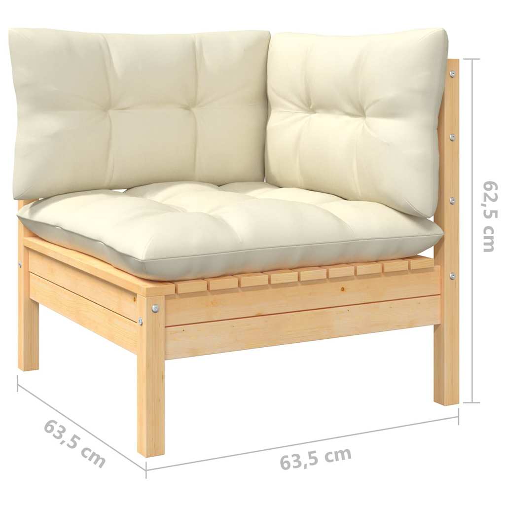 vidaXL 2-Seater Garden Sofa with Cream Cushions Solid Pinewood