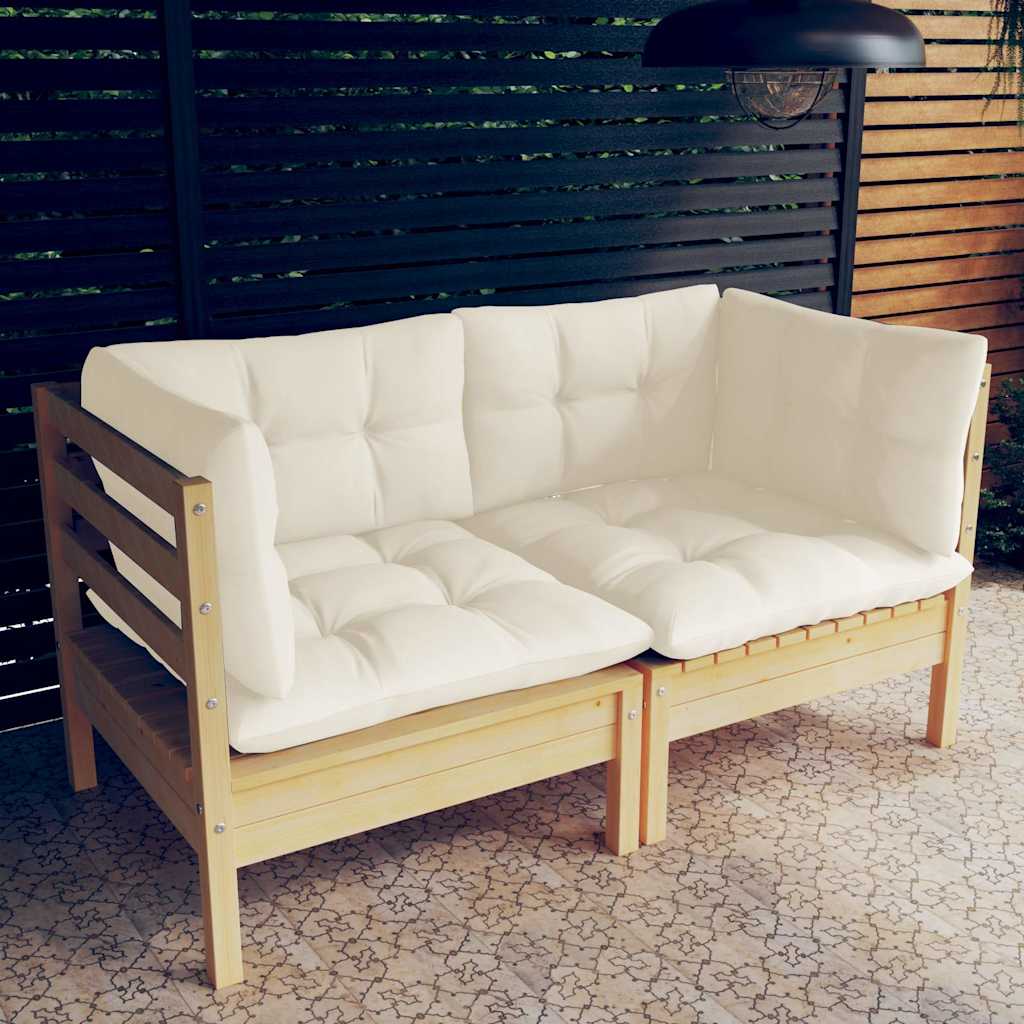 vidaXL 2-Seater Garden Sofa with Cream Cushions Solid Pinewood