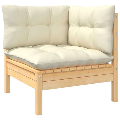 vidaXL 3-Seater Garden Sofa with Cream Cushions Solid Pinewood