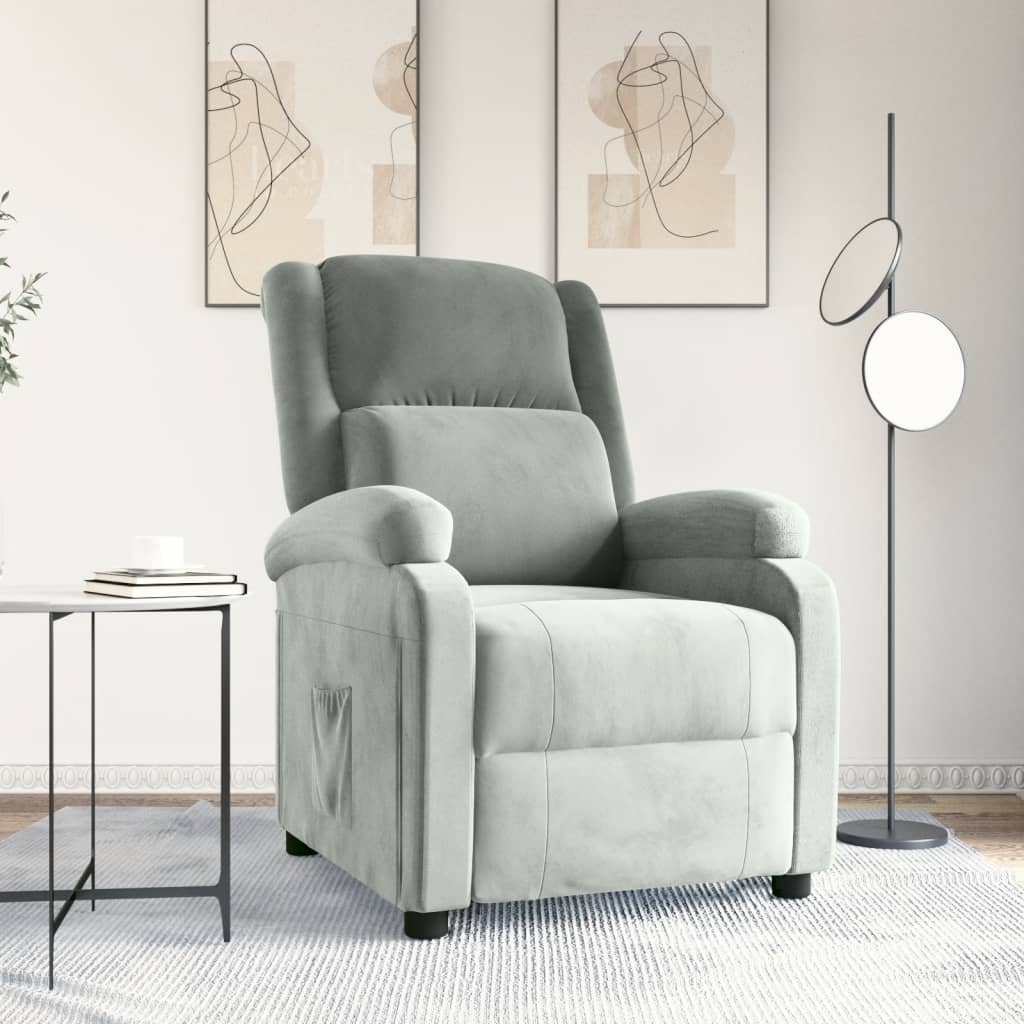 vidaXL Recliner Chair Light Grey Velvet