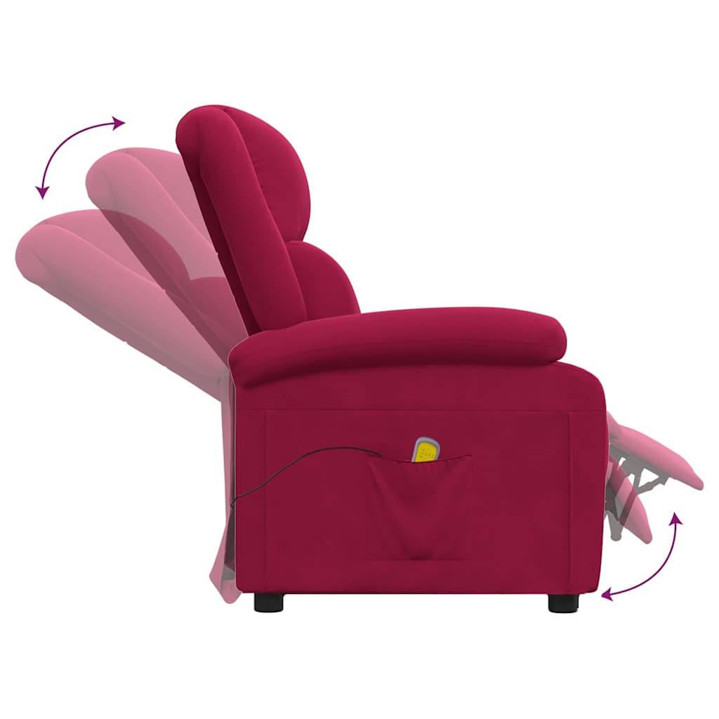 vidaXL Massage Chair Wine Red Velvet