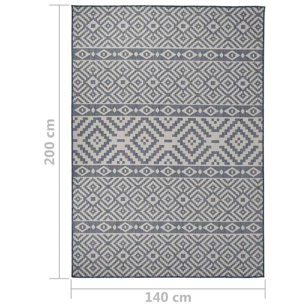 vidaXL Outdoor Flatweave Rug 140x200 cm Blue Stripes