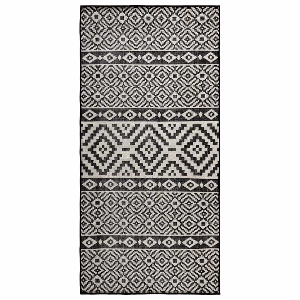 vidaXL Outdoor Flatweave Rug 100x200 cm Black Stripes