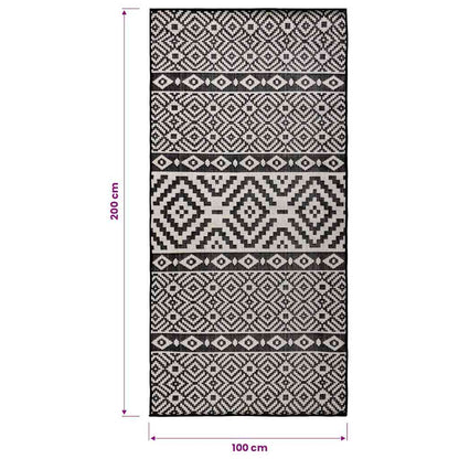 vidaXL Outdoor Flatweave Rug 100x200 cm Black Stripes