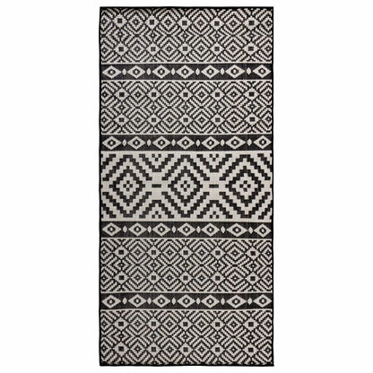 vidaXL Outdoor Flatweave Rug 100x200 cm Black Stripes