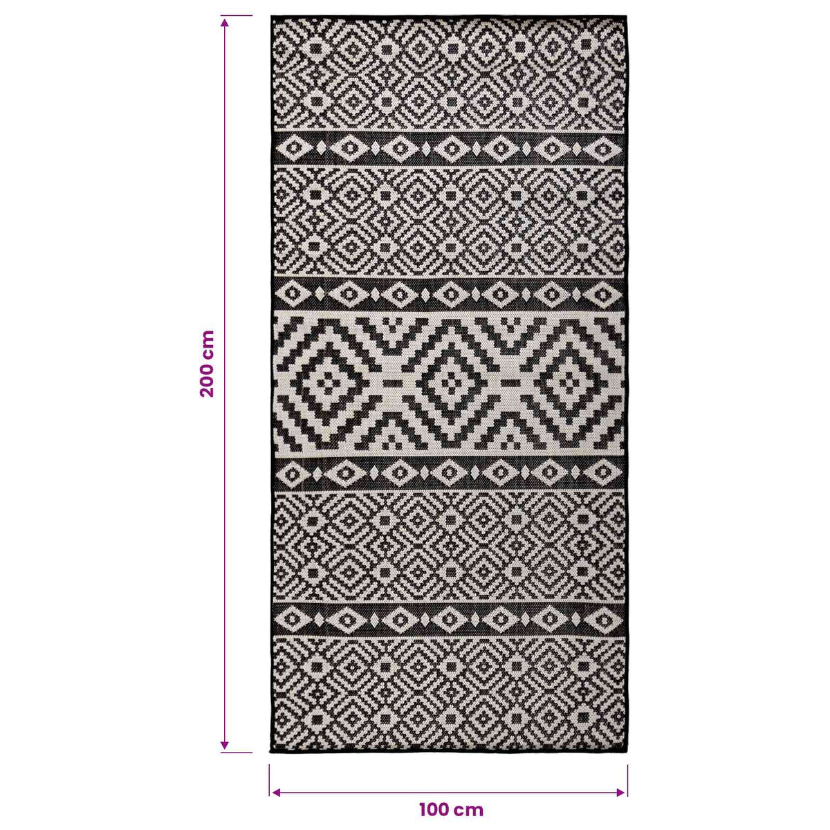vidaXL Outdoor Flatweave Rug 100x200 cm Black Stripes