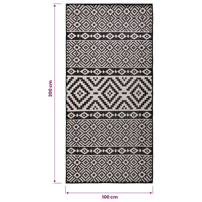 vidaXL Outdoor Flatweave Rug 100x200 cm Black Stripes