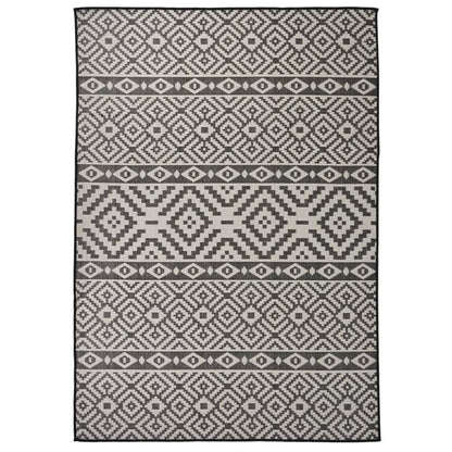 vidaXL Outdoor Flatweave Rug 140x200 cm Black Stripes