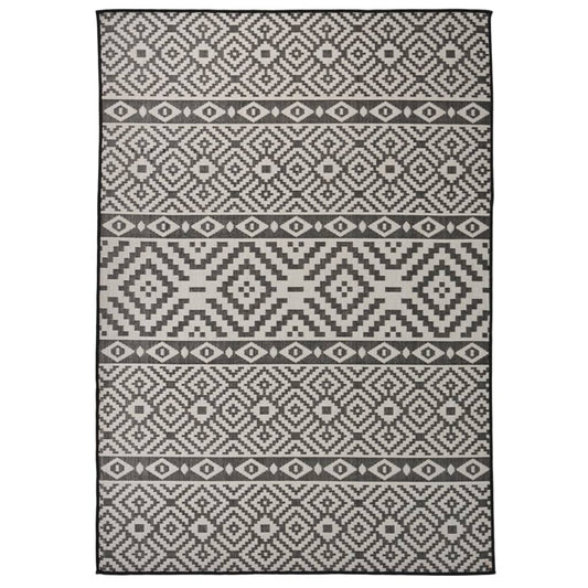 vidaXL Outdoor Flatweave Rug 140x200 cm Black Stripes