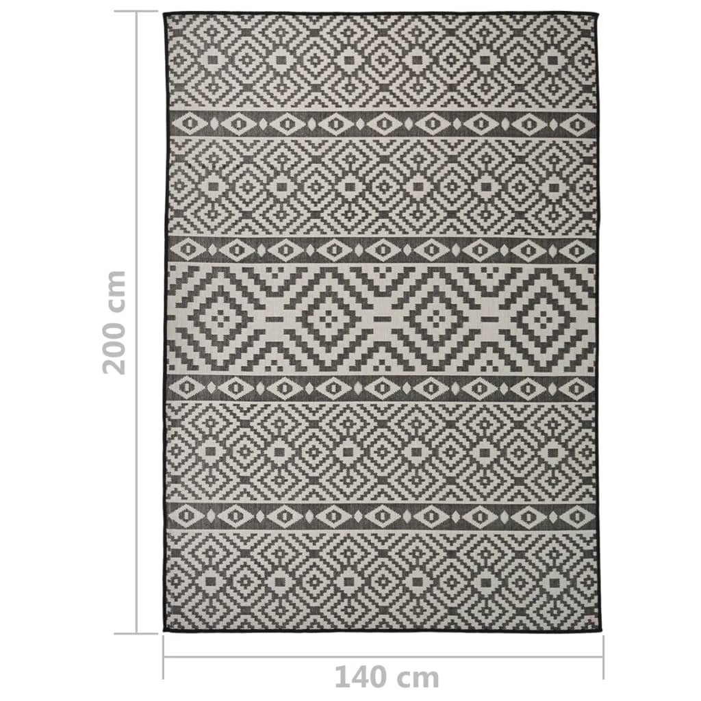vidaXL Outdoor Flatweave Rug 140x200 cm Black Stripes