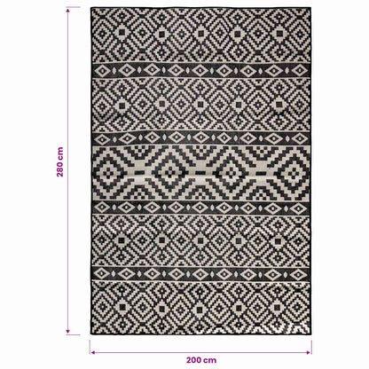 vidaXL Outdoor Flatweave Rug 200x280 cm Black Stripes