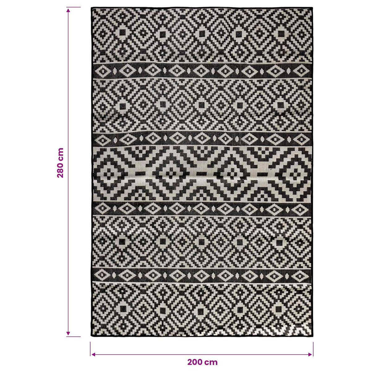 vidaXL Outdoor Flatweave Rug 200x280 cm Black Stripes