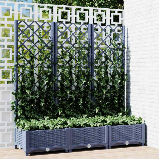 vidaXL Garden Planter with Trellis Blue Grey 120x40x121.5 cm PP