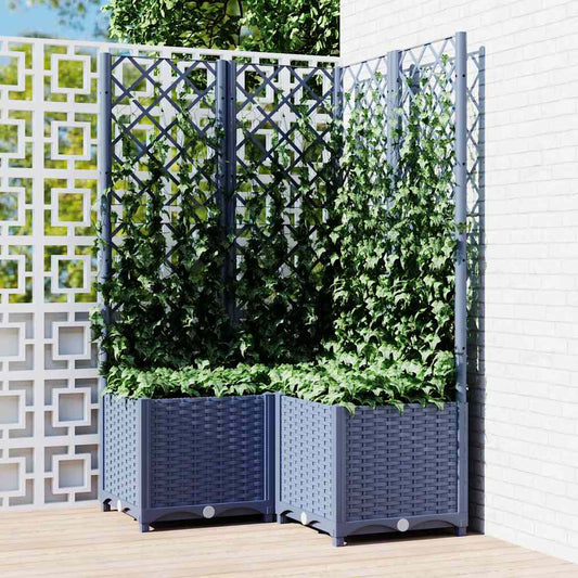vidaXL Garden Planter with Trellis Blue Grey 80x80x136 cm PP