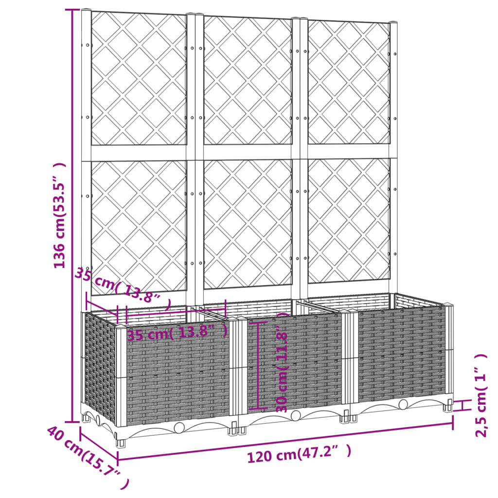 vidaXL Garden Planter with Trellis Brown 120x40x136 cm PP