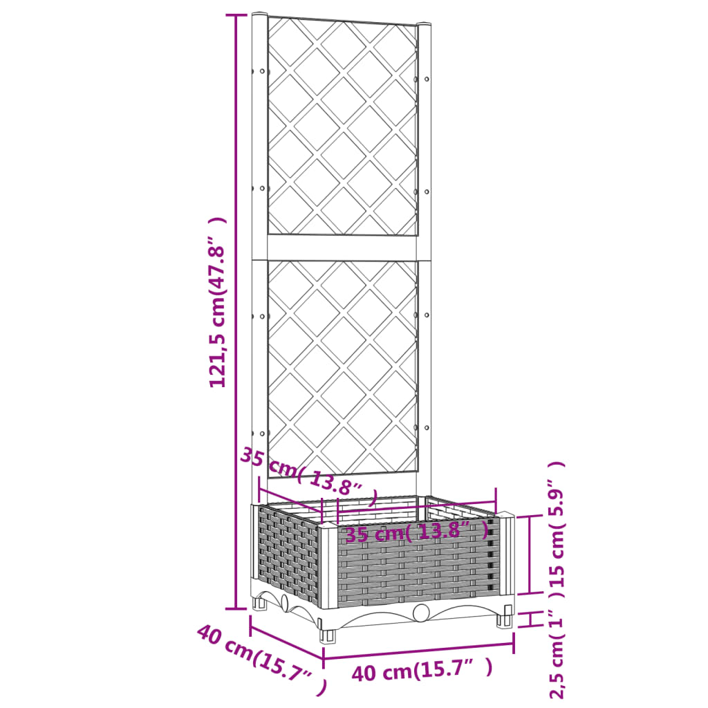 vidaXL Garden Planter | Black | Polypropylene | 40x40x121.5 cm | Planters