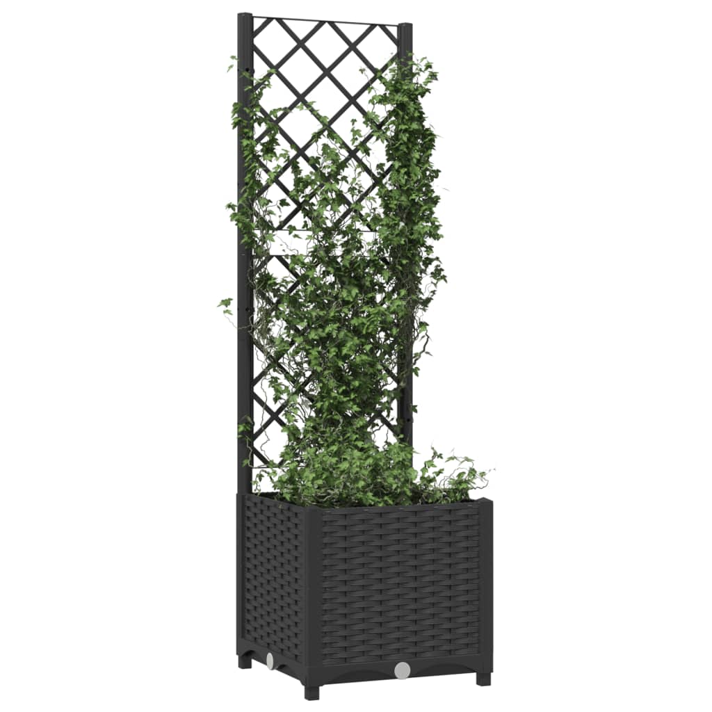 vidaXL Garden Planter with Trellis Black 40x40x136 cm PP