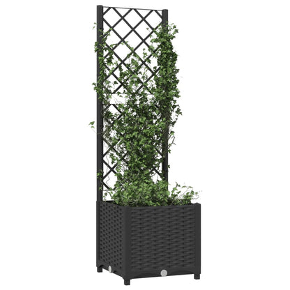 vidaXL Garden Planter with Trellis Black 40x40x136 cm PP
