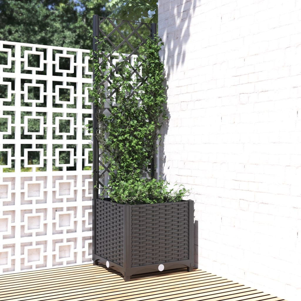 vidaXL Garden Planter with Trellis Black 40x40x136 cm PP