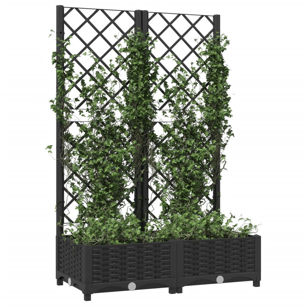 vidaXL Garden Planter with Trellis Black 80x40x121.5 cm PP