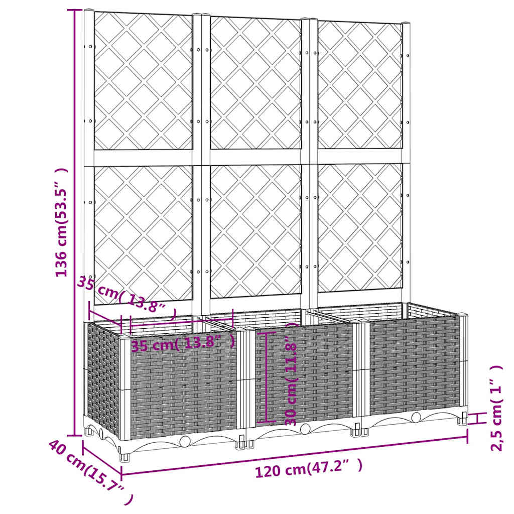 vidaXL Garden Planter with Trellis Black 120x40x136 cm PP