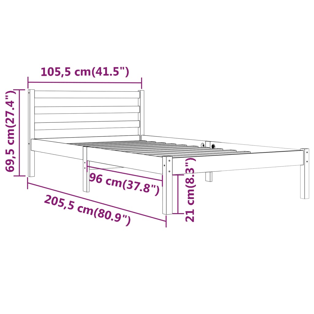vidaXL Bed Frame without Mattress Solid Wood Pine 100x200cm