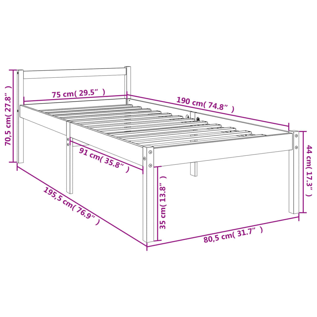 vidaXL Senior Bed without Mattress 75x190cm Small Single