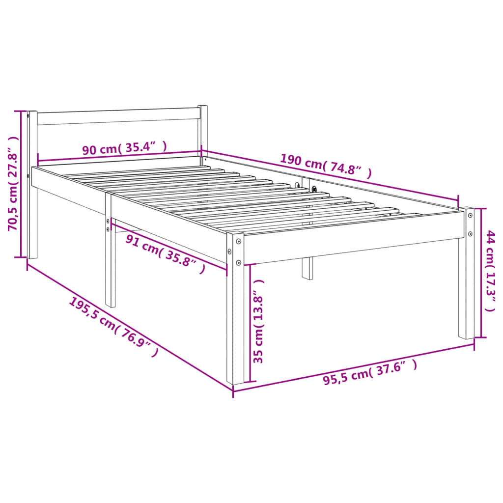 vidaXL Bed Frame | Natural Pine | Solid Pine Wood | Single | Bed Frame