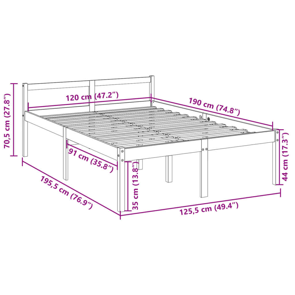 vidaXL Senior Bed without Mattress White 120x190cm Small Double