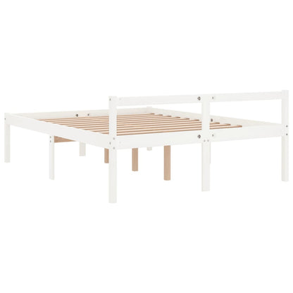 vidaXL Bed Frame | White | Solid pine wood | 135x190 cm Double | Bed Frame