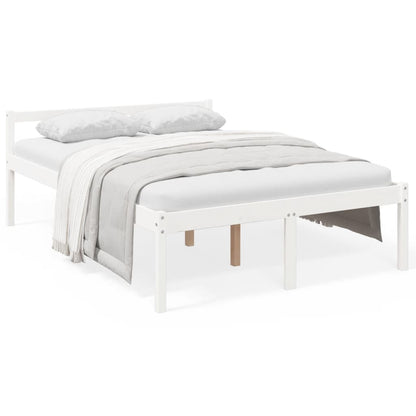 vidaXL Bed Frame | White | Solid Pine wood | 140x190 cm | Wooden Bed Frame