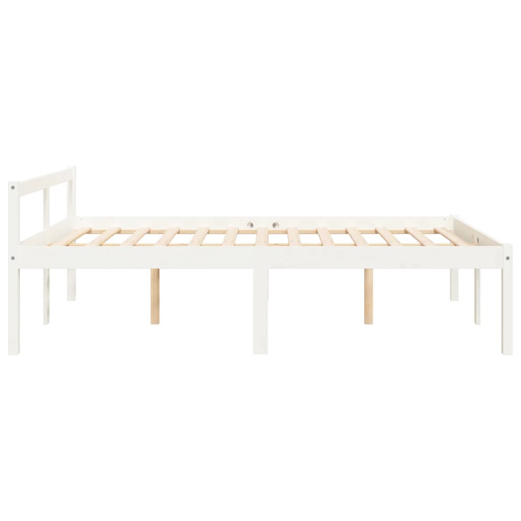 vidaXL Bed Frame | White | Solid Pine wood | 140x190 cm | Wooden Bed Frame