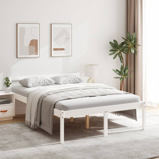 vidaXL Bed Frame | White | Solid Pine wood | 140x190 cm | Wooden Bed Frame