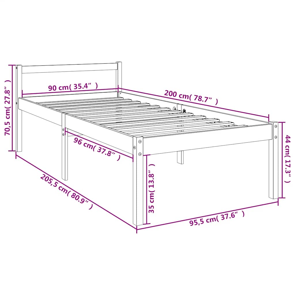 vidaXL Senior Bed without Mattress 90x200cm Solid Wood Pine
