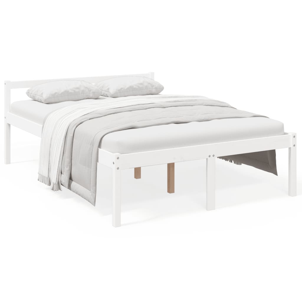 vidaXL Bed Frame | White | Solid pine wood, Plywood | Double | Bed Frame