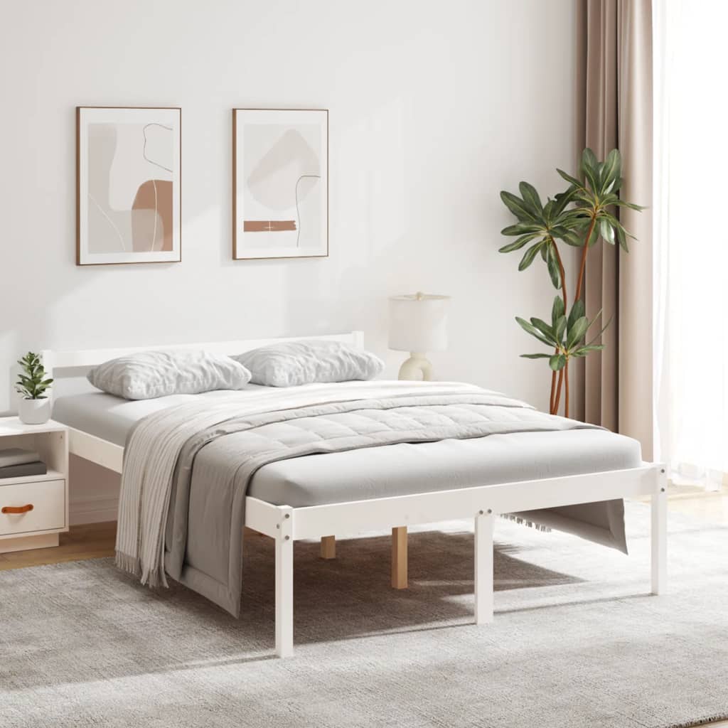 vidaXL Bed Frame | White | Solid pine wood, Plywood | Double | Bed Frame