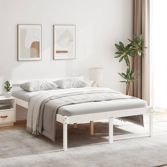 vidaXL Bed Frame | White | Solid pine wood, Plywood | Double | Bed Frame