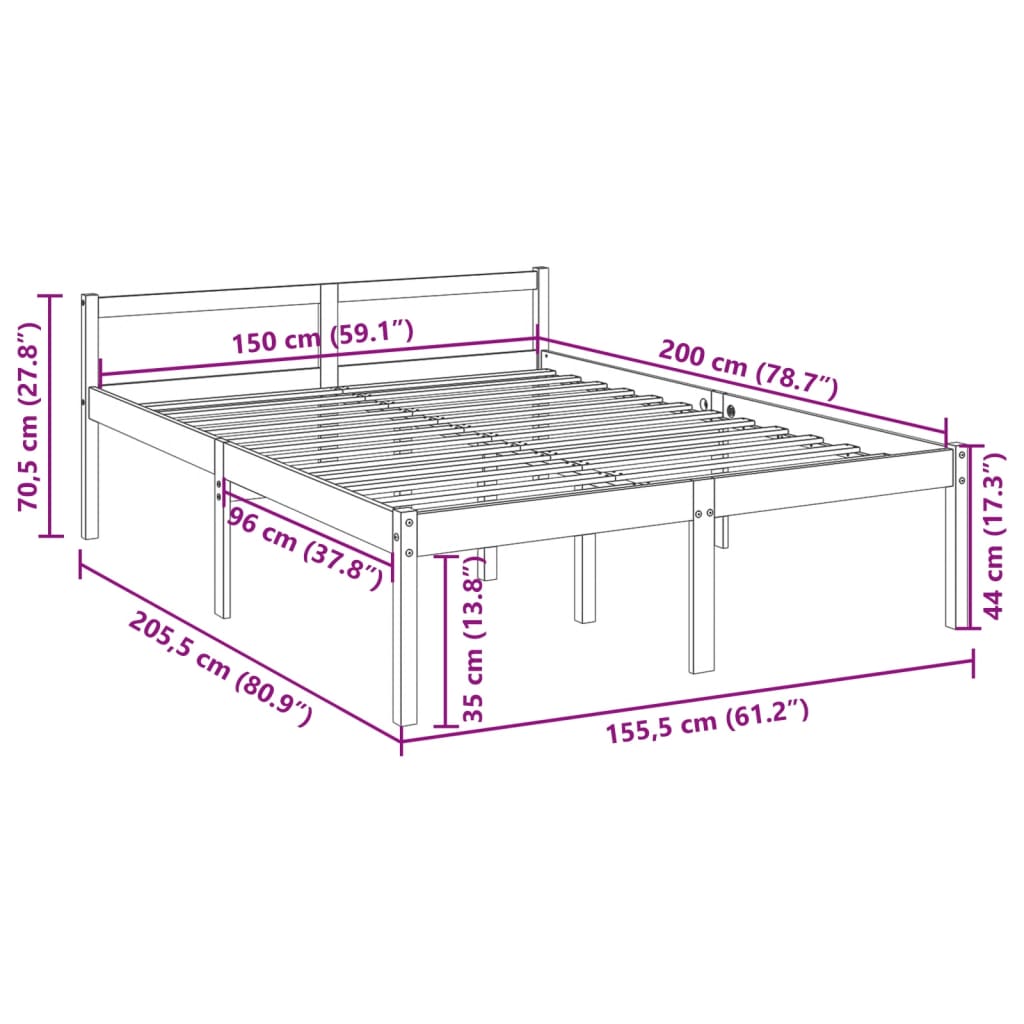 vidaXL Bed Frame | White | Solid pine wood | King Size | Bed Frame | Rectangular