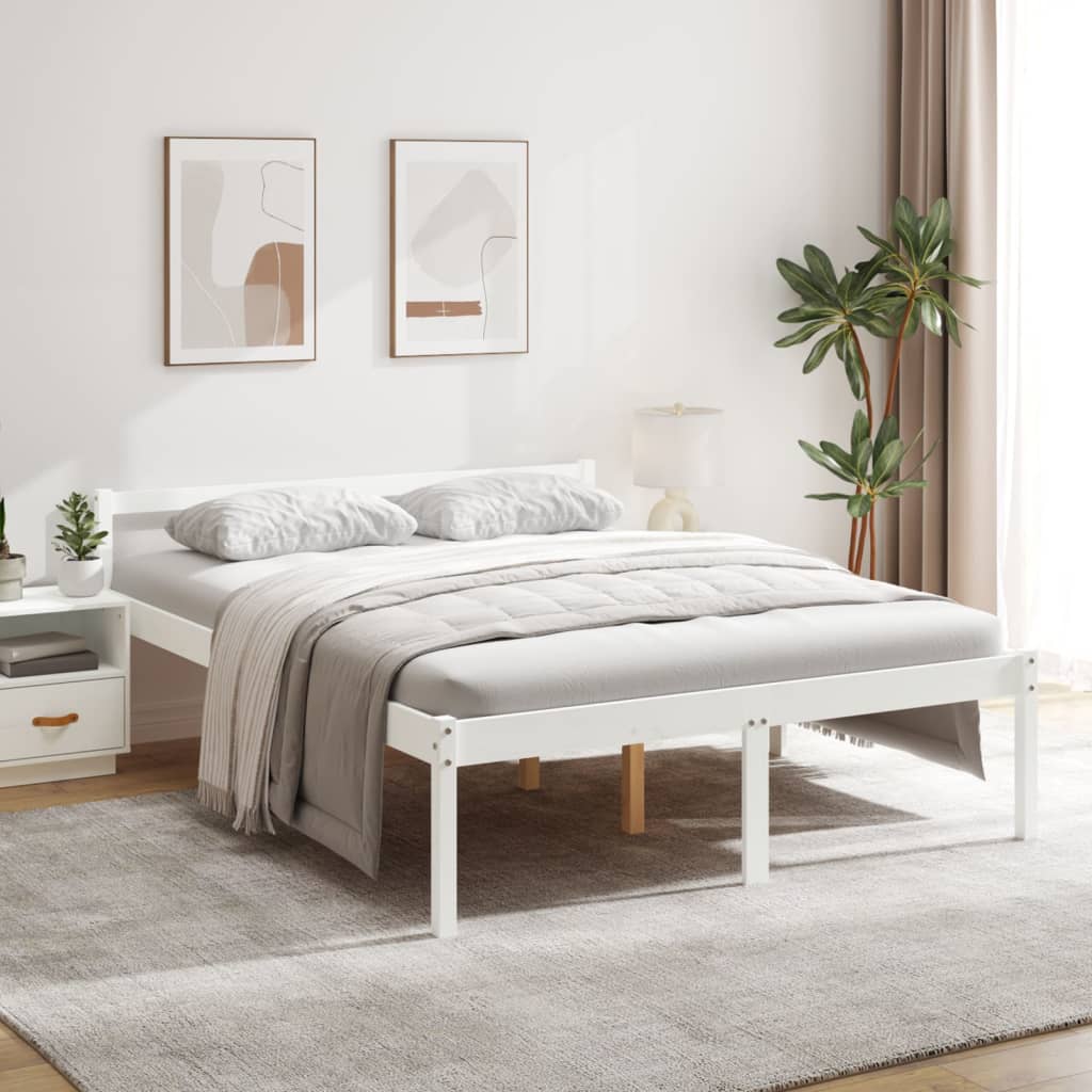 vidaXL Bed Frame | White | Solid pine wood | King Size | Bed Frame | Rectangular
