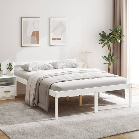 vidaXL Bed Frame | White | Solid pine wood | King Size | Bed Frame | Rectangular