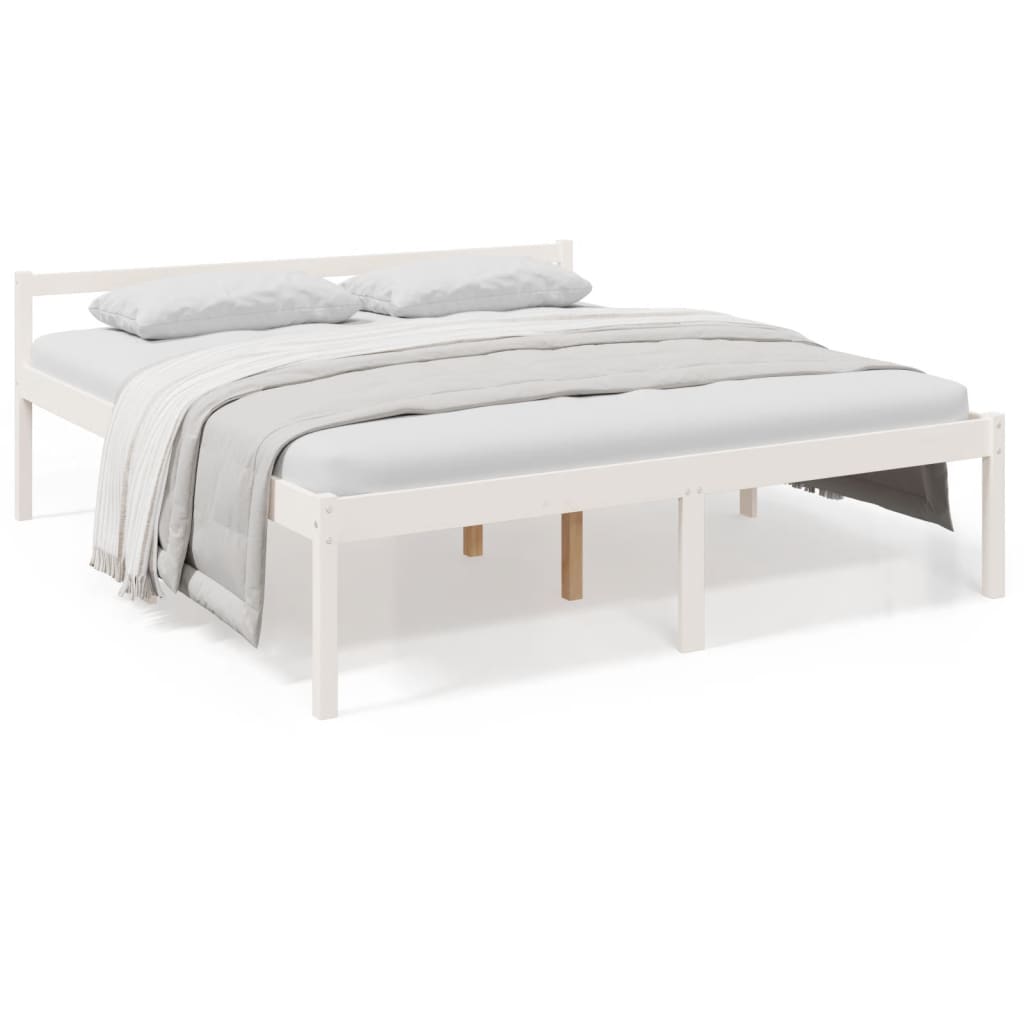 vidaXL Bed Frame | White | Solid pine wood, Plywood | Super King | Bed Frame