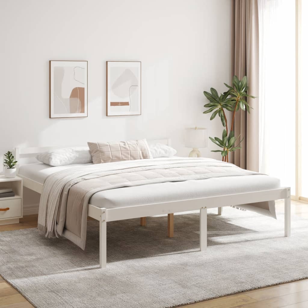 vidaXL Bed Frame | White | Solid pine wood, Plywood | Super King | Bed Frame
