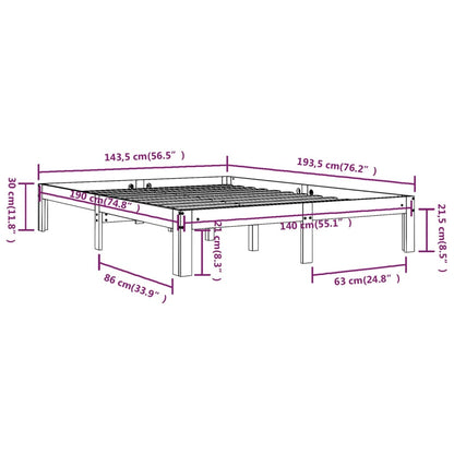 vidaXL Bed Frame | Natural | Solid Pine Wood | 140x190 cm | Durable | Bed Frame