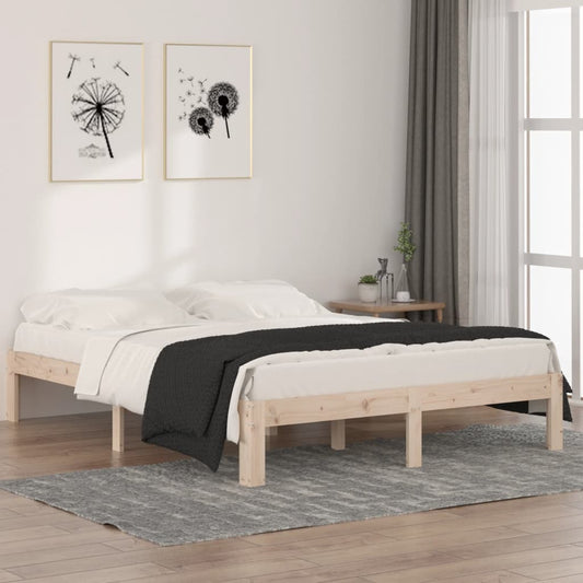 vidaXL Bed Frame | Natural | Solid Pine Wood | 140x190 cm | Durable | Bed Frame