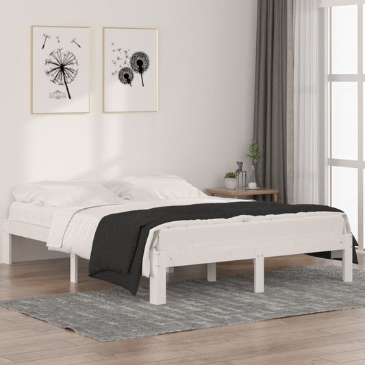 vidaXL Bed Frame | White | Solid pine wood | 140x190 cm | Wood Grain | Bed Frame