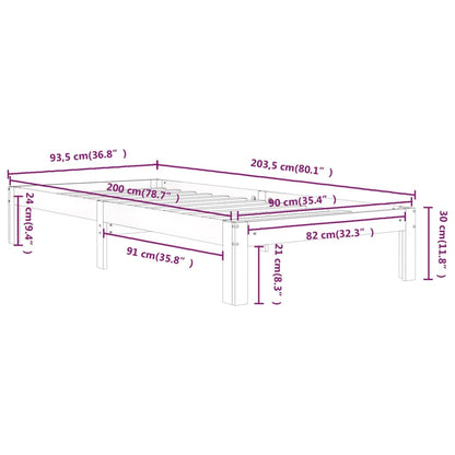 vidaXL Bed Frame without Mattress White Solid Wood Pine 90x200cm
