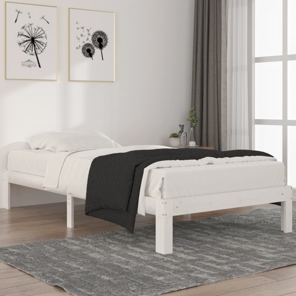 vidaXL Bed Frame | White | Solid pine wood | Single | Durable | Bed Frame