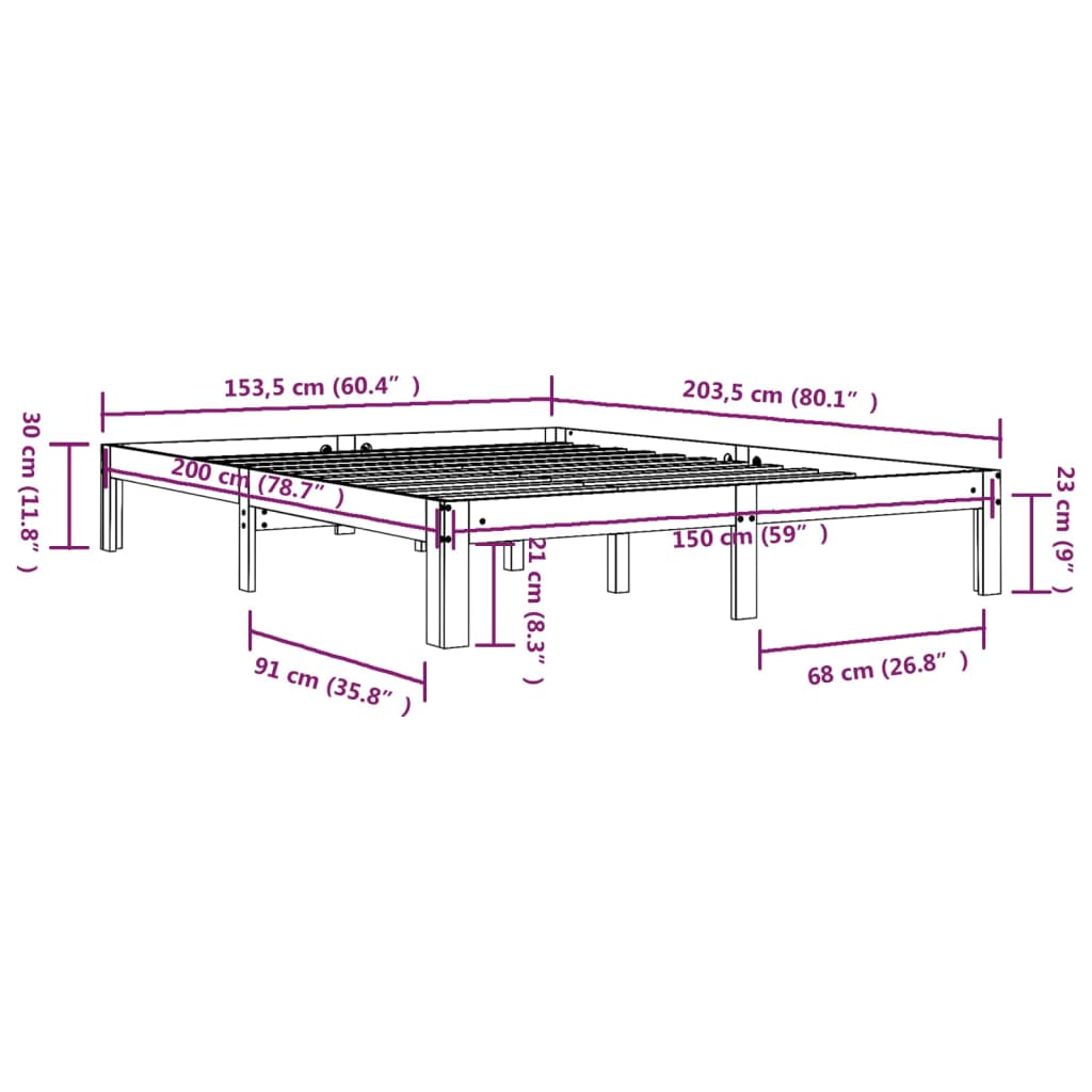 vidaXL Bed Frame without Mattress Solid Wood 150x200cm King Size
