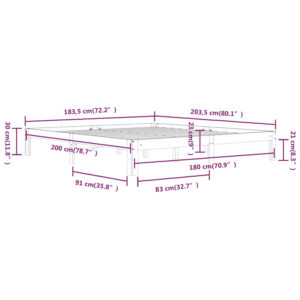 vidaXL Bed Frame without Mattress White 180x200cm Super King Size